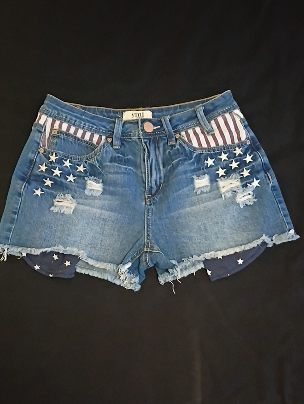 YMI Blue Distressed Denim Shorts with Star & Stripe Detail